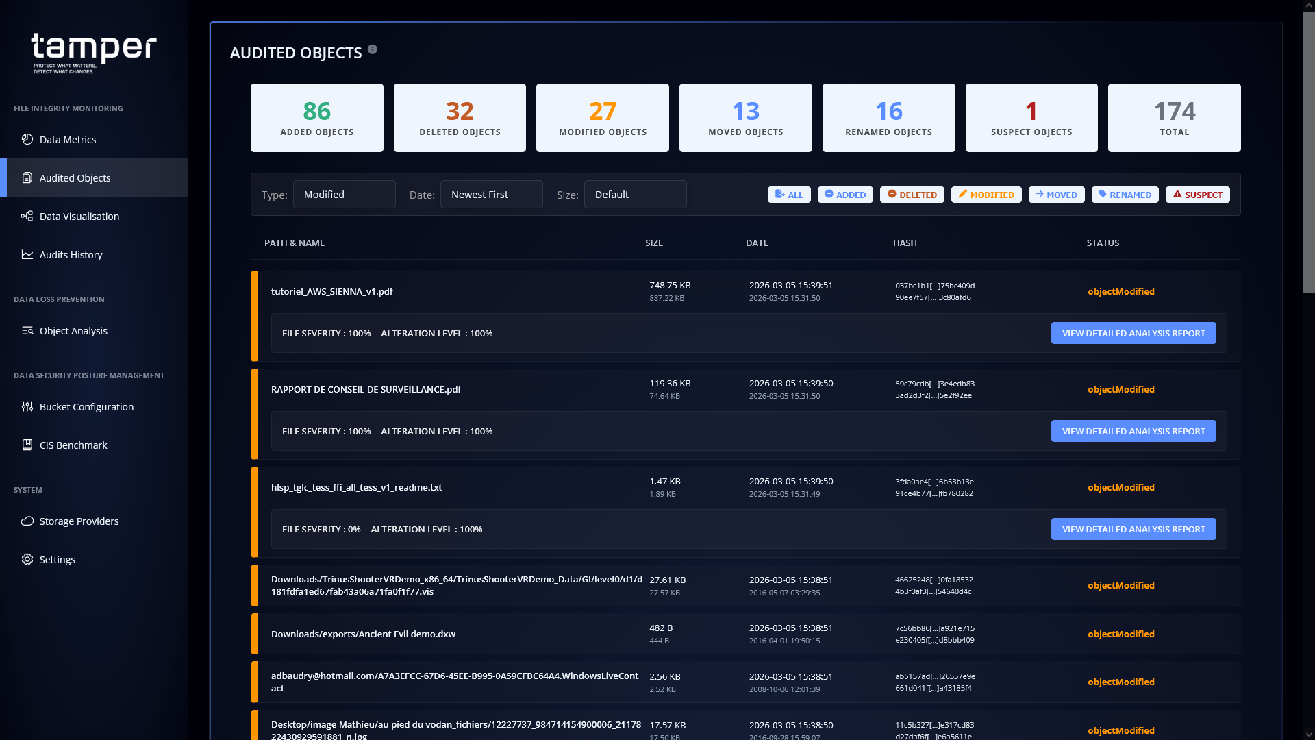 Capture d'écran de la page FIM de la plateforme tamper